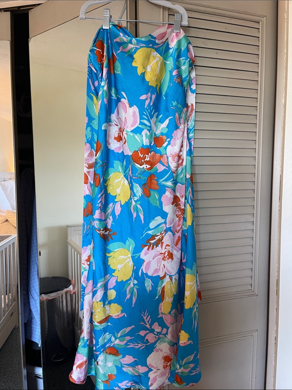 Aakaa Turquoise Floral Maxi Skirt with Yellow & Pink Blooms